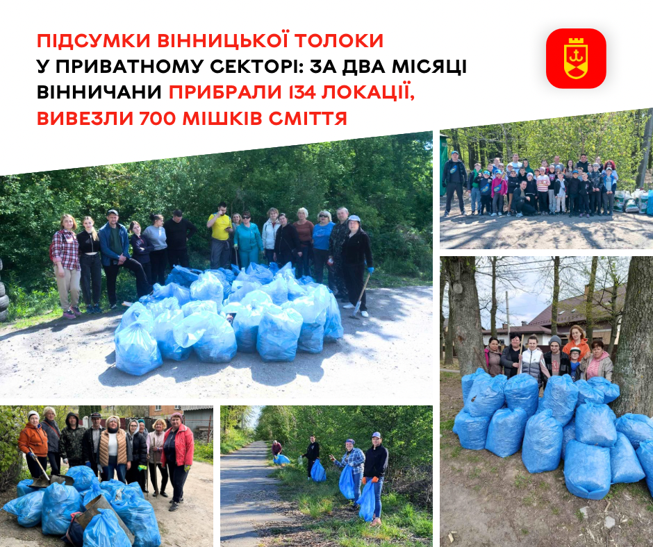 Підсумки вінницької толоки у приватному секторі: за два місяці вінничани прибрали 134 локації, вивезли 700 мішків сміття